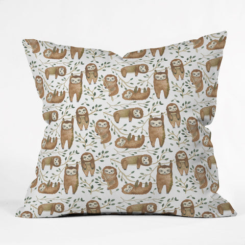 Dash and Ash Sloth buds Outdoor Throw Pillow
