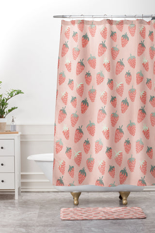 Dash and Ash Strawberry Disco Shower Curtain And Mat