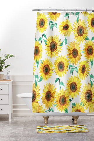 Dash and Ash Sunny Sunflower Shower Curtain And Mat