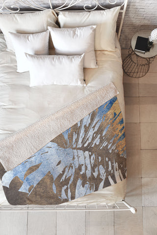 Deb Haugen Monstera Gold Fleece Throw Blanket