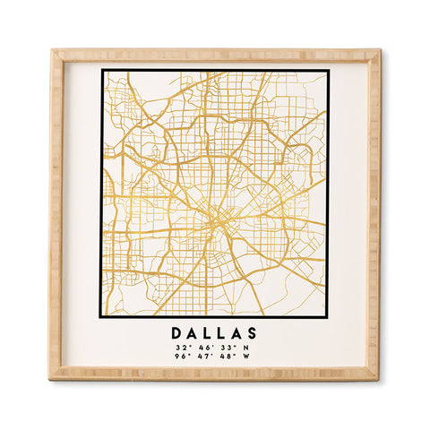 deificus Art DALLAS TEXAS CITY STREET MAP Framed Wall Art