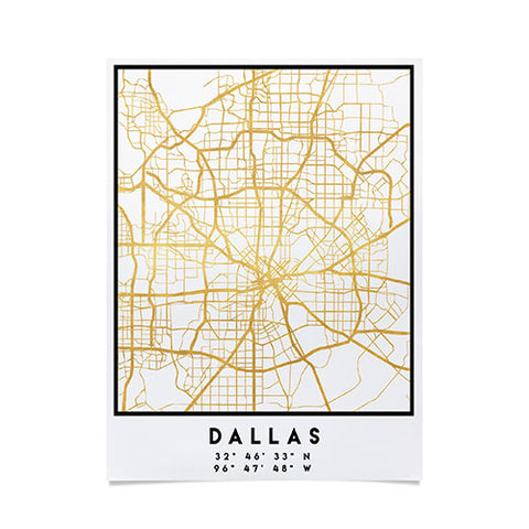 deificus Art DALLAS TEXAS CITY STREET MAP Poster