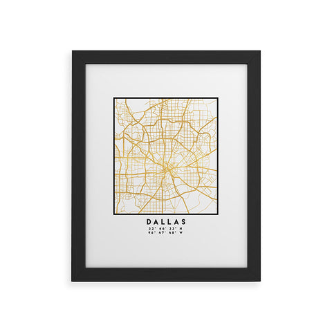 deificus Art DALLAS TEXAS CITY STREET MAP Framed Art Print