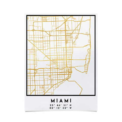 deificus Art MIAMI FLORIDA CITY STREET MAP Poster