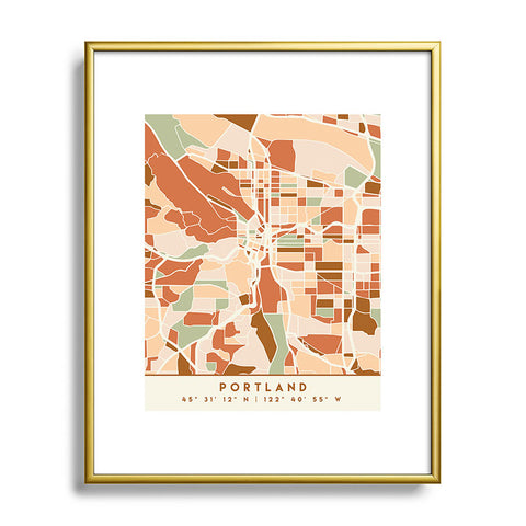 deificus Art PORTLAND OREGON CITY MAP Metal Framed Art Print