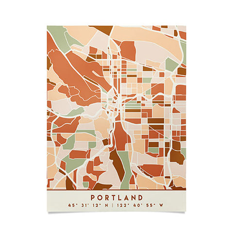deificus Art PORTLAND OREGON CITY MAP Poster