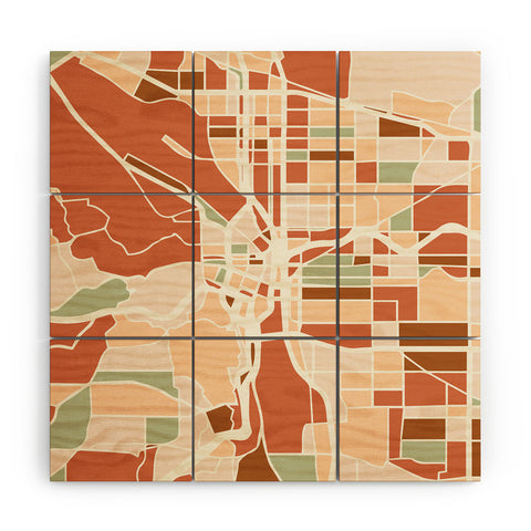 deificus Art PORTLAND OREGON CITY MAP Wood Wall Mural