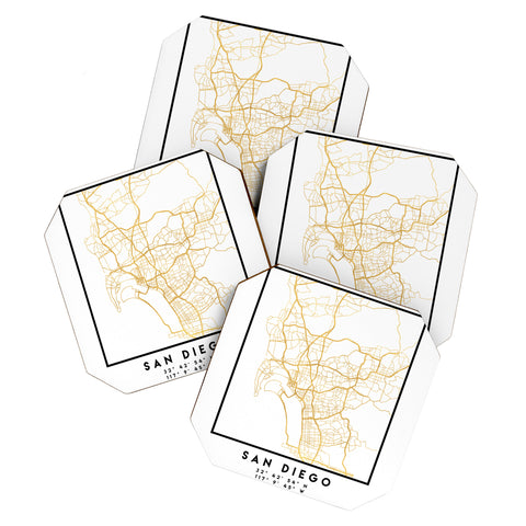 deificus Art SAN DIEGO CALIFORNIA CITY MAP Coaster Set