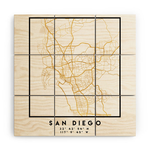 deificus Art SAN DIEGO CALIFORNIA CITY MAP Wood Wall Mural