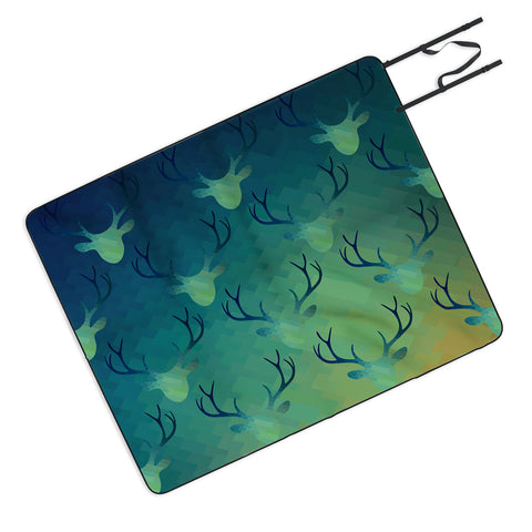 Deniz Ercelebi Aqua Antlers Pattern Picnic Blanket