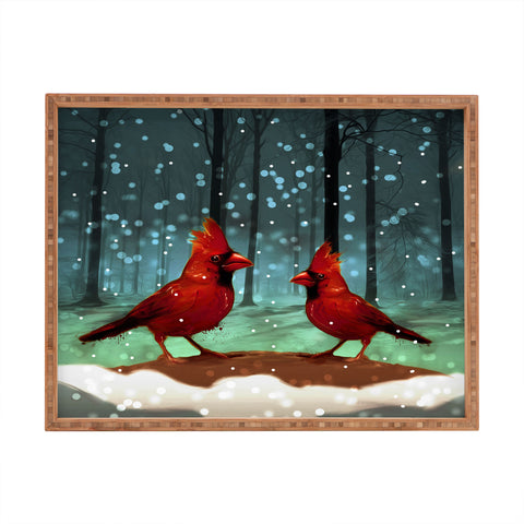 Deniz Ercelebi Cardinals In Snow Rectangular Tray