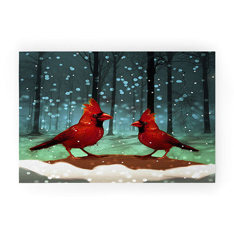 Deniz Ercelebi Cardinals In Snow Welcome Mat