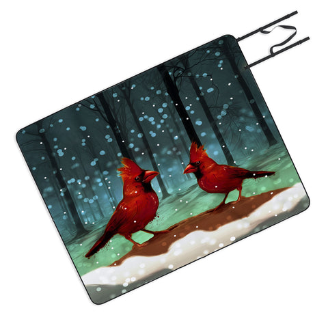 Deniz Ercelebi Cardinals In Snow Picnic Blanket