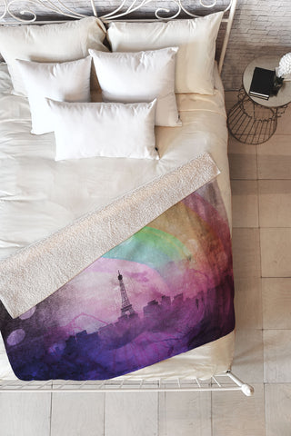 Deniz Ercelebi Eiffel rainbow Fleece Throw Blanket