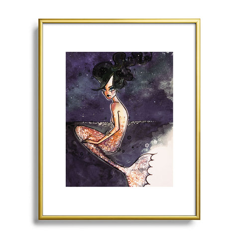 Deniz Ercelebi Mermaid and stars Metal Framed Art Print