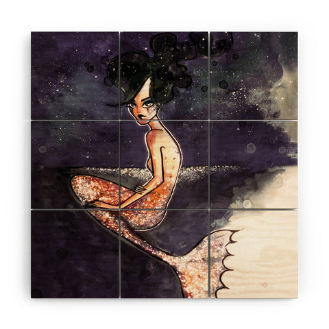 Deniz Ercelebi Mermaid and stars Wood Wall Mural