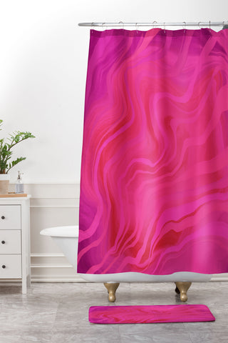 Deniz Ercelebi Pink and purple marble Shower Curtain And Mat