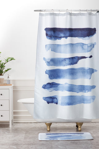 Devin Slatas INDIGO STRIPES Shower Curtain And Mat