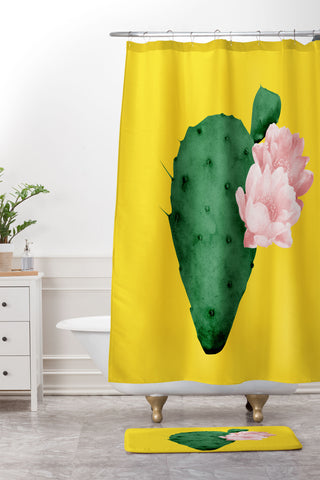 Djaheda Richers Cactus In Bloom Shower Curtain And Mat