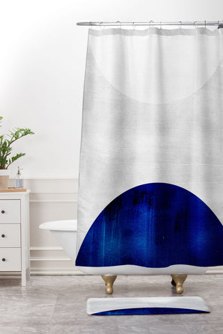 Djaheda Richers White and Cobalt Shower Curtain And Mat