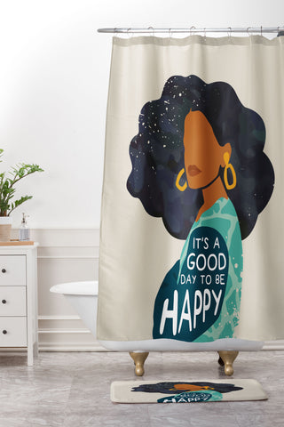 Domonique Brown Be Happy I Shower Curtain And Mat