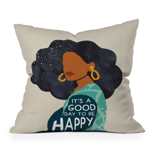 Domonique Brown Be Happy I Throw Pillow