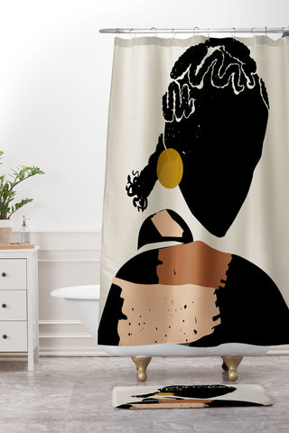 Domonique Brown Black Hair No 12 Shower Curtain And Mat