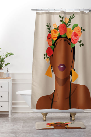 Domonique Brown Crown Shower Curtain And Mat