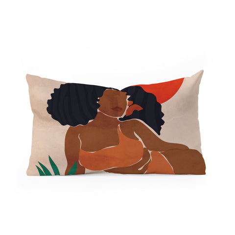 Domonique Brown Red Sun Oblong Throw Pillow