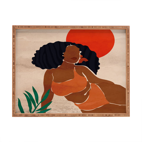 Domonique Brown Red Sun Rectangular Tray