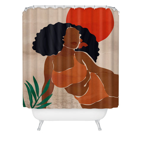 Domonique Brown Red Sun Shower Curtain