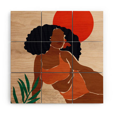 Domonique Brown Red Sun Wood Wall Mural