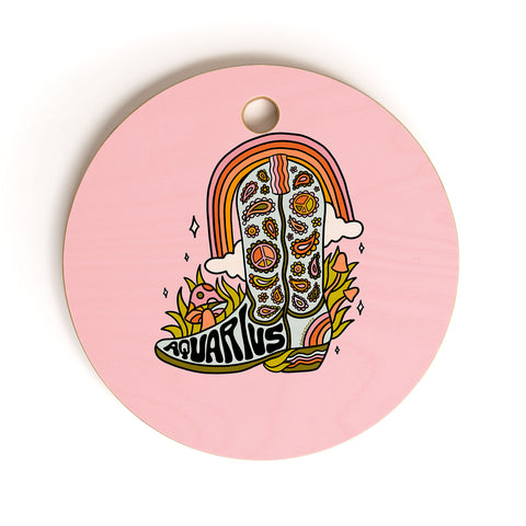 Doodle By Meg Aquarius Cowboy Boot Cutting Board Round