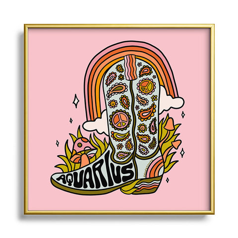 Doodle By Meg Aquarius Cowboy Boot Metal Square Framed Art Print
