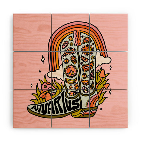 Doodle By Meg Aquarius Cowboy Boots Wood Wall Mural