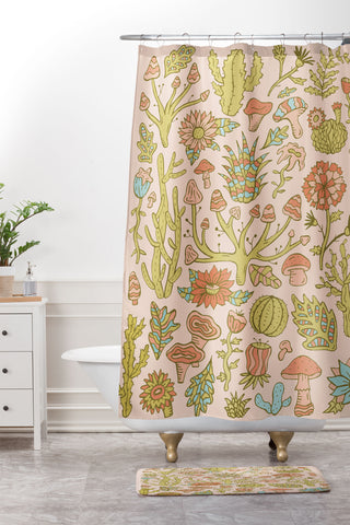 Doodle By Meg Cactus and Mushrooms Shower Curtain And Mat
