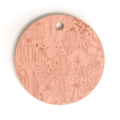 Doodle By Meg Cactus Scene in Pink Cutting Board Round