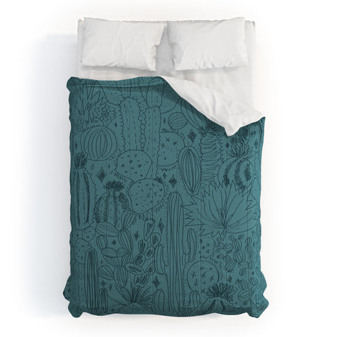 Doodle By Meg Cactus Scenes in Blue Comforter