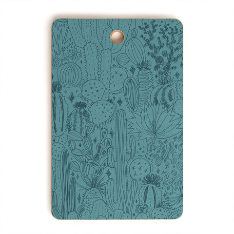 Doodle By Meg Cactus Scenes in Blue Cutting Board Rectangle