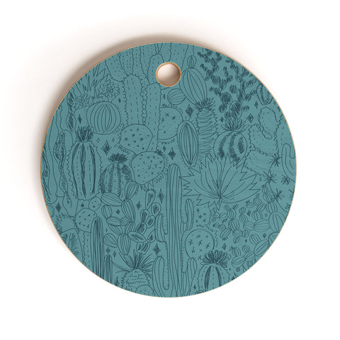 Doodle By Meg Cactus Scenes in Blue Cutting Board Round