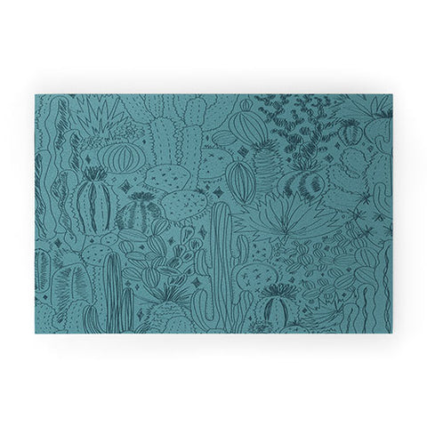 Doodle By Meg Cactus Scenes in Blue Welcome Mat