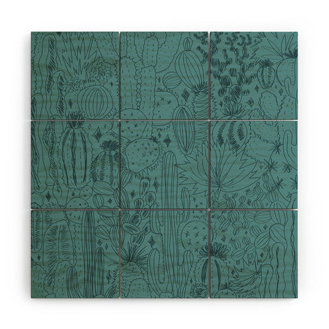 Doodle By Meg Cactus Scenes in Blue Wood Wall Mural