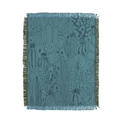 Doodle By Meg Cactus Scenes in Blue Throw Blanket