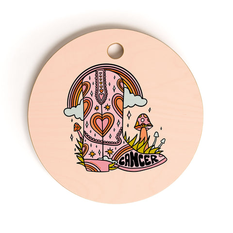 Doodle By Meg Cancer Cowboy Boot Cutting Board Round
