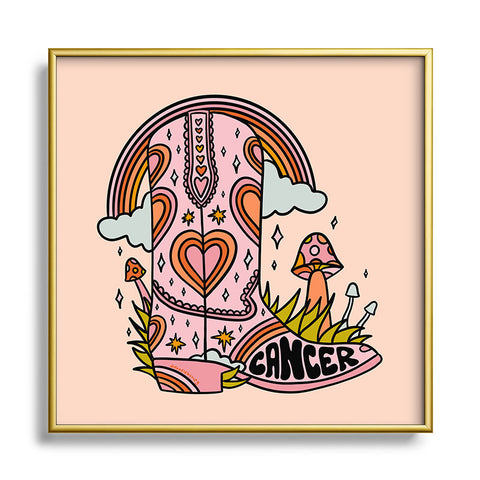 Doodle By Meg Cancer Cowboy Boot Metal Square Framed Art Print