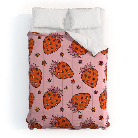 Doodle By Meg Flower Strawberry Print Comforter