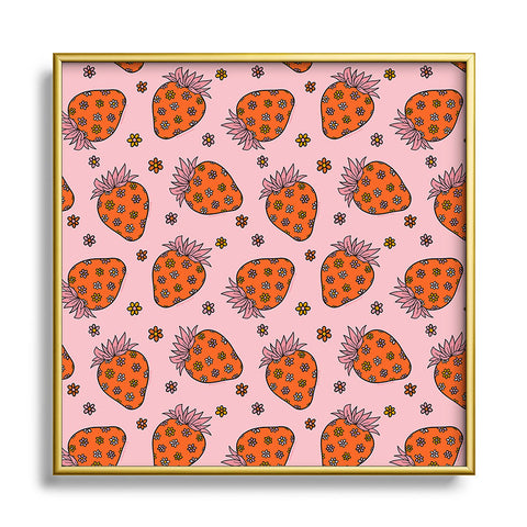 Doodle By Meg Flower Strawberry Print Metal Square Framed Art Print