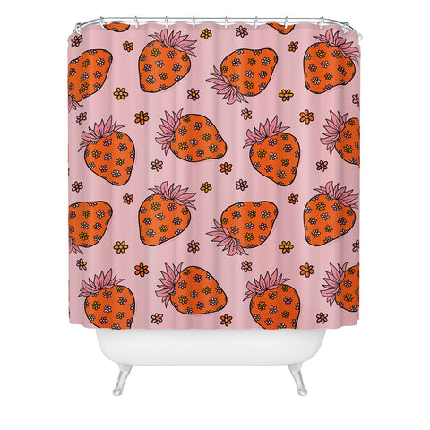 Doodle By Meg Flower Strawberry Print Shower Curtain