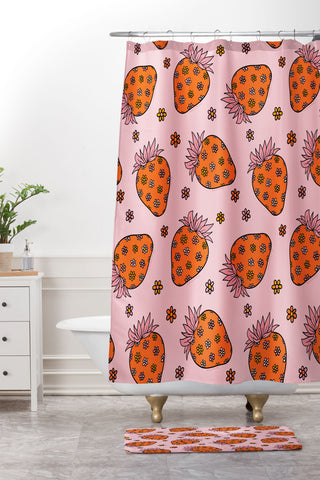 Doodle By Meg Flower Strawberry Print Shower Curtain And Mat