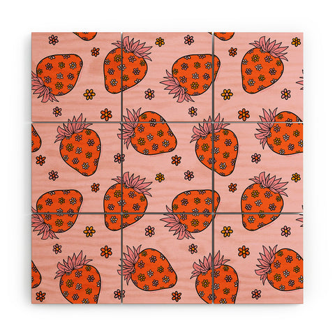 Doodle By Meg Flower Strawberry Print Wood Wall Mural